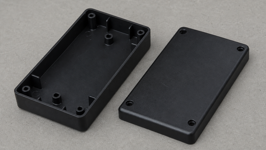 Injection-molded ABS enclosure halves with consistent walls, ribs, and cored bosses