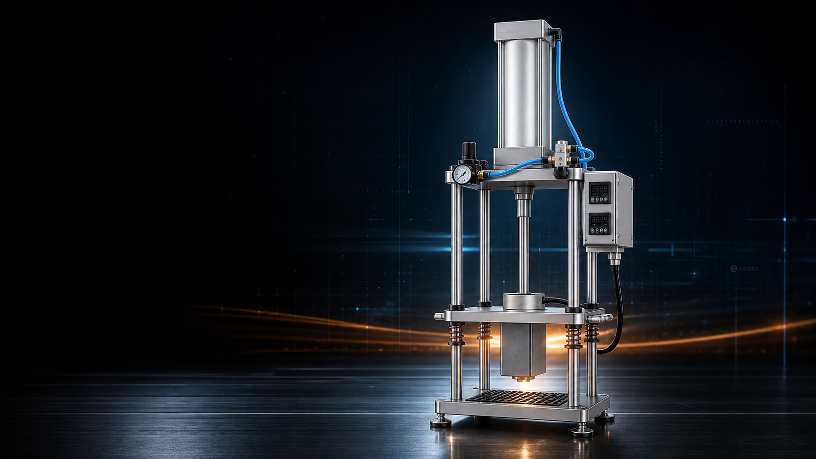 Pneumatic Injection Molding Machine 50g cinematic launch image showing the 50g machine