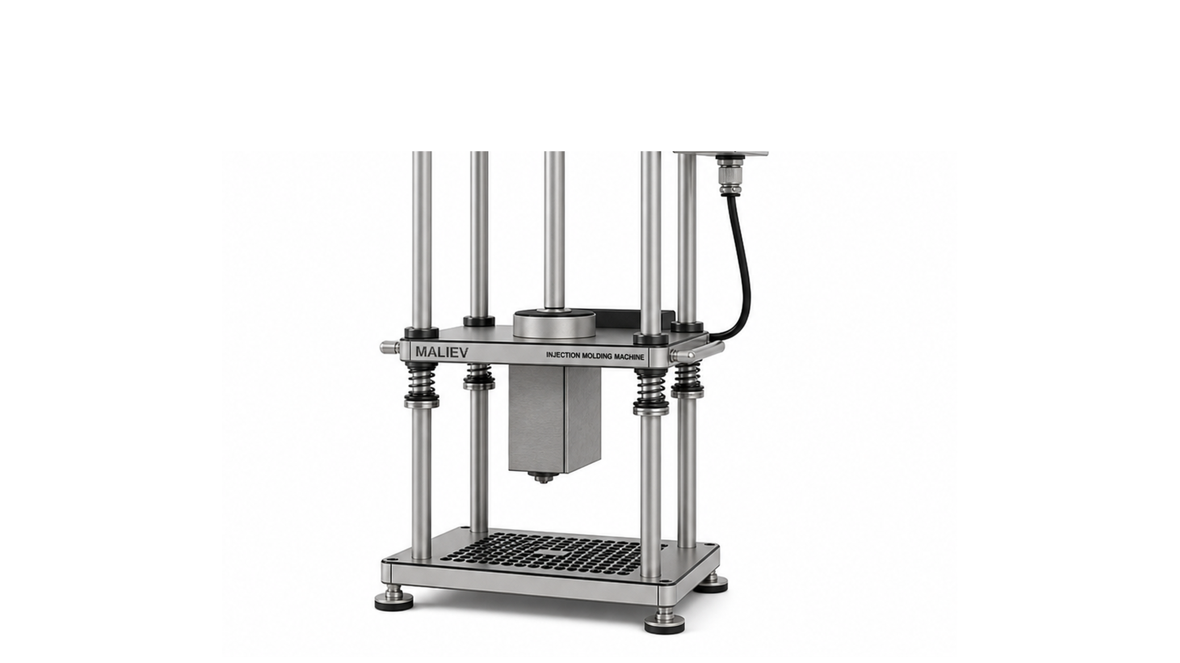 Pneumatic Injection Molding Machine 50g lower frame, spring assemblies, perforated base plate, and mold workspace